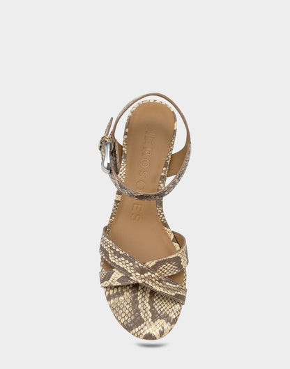 Aerosoles Heeled Sandal in Pale Yellow Snake Print