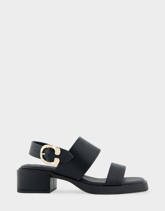 Aerosoles Banded Back Strap Low Block Heel Sandal in Black Faux Leather