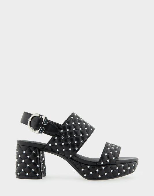 Aerosoles Platform Sandal in Black Quilted With Crystals