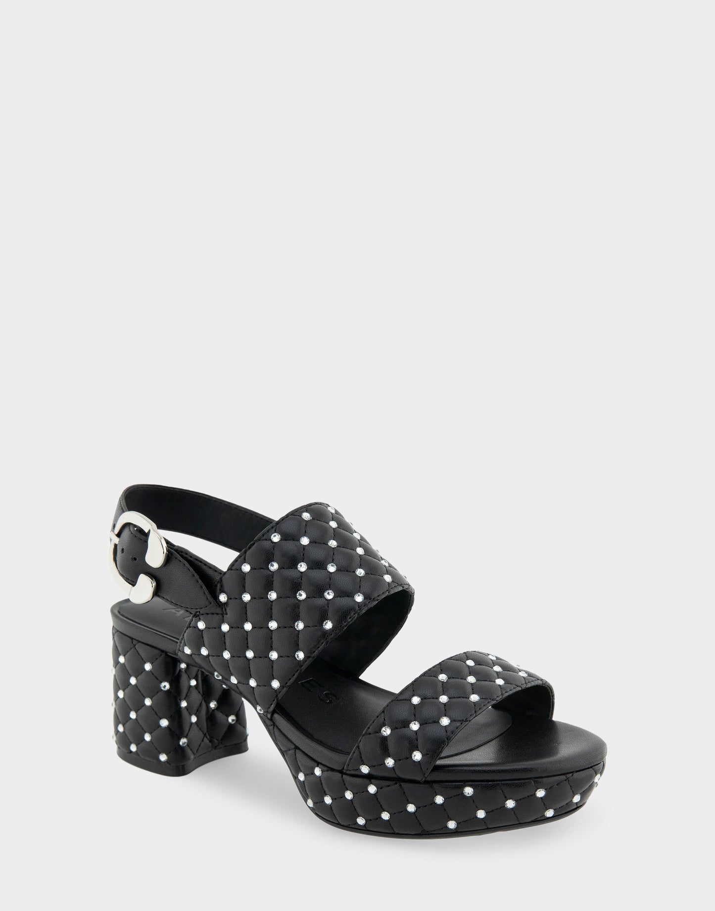 Aerosoles Platform Sandal in Black Quilted With Crystals