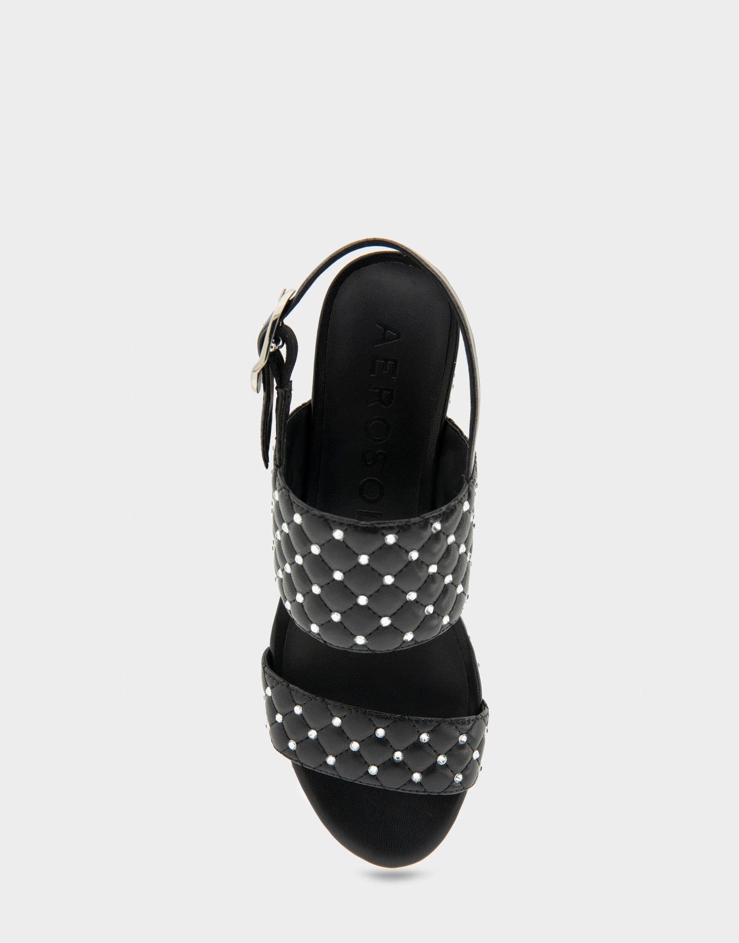 Aerosoles Platform Sandal in Black Quilted With Crystals