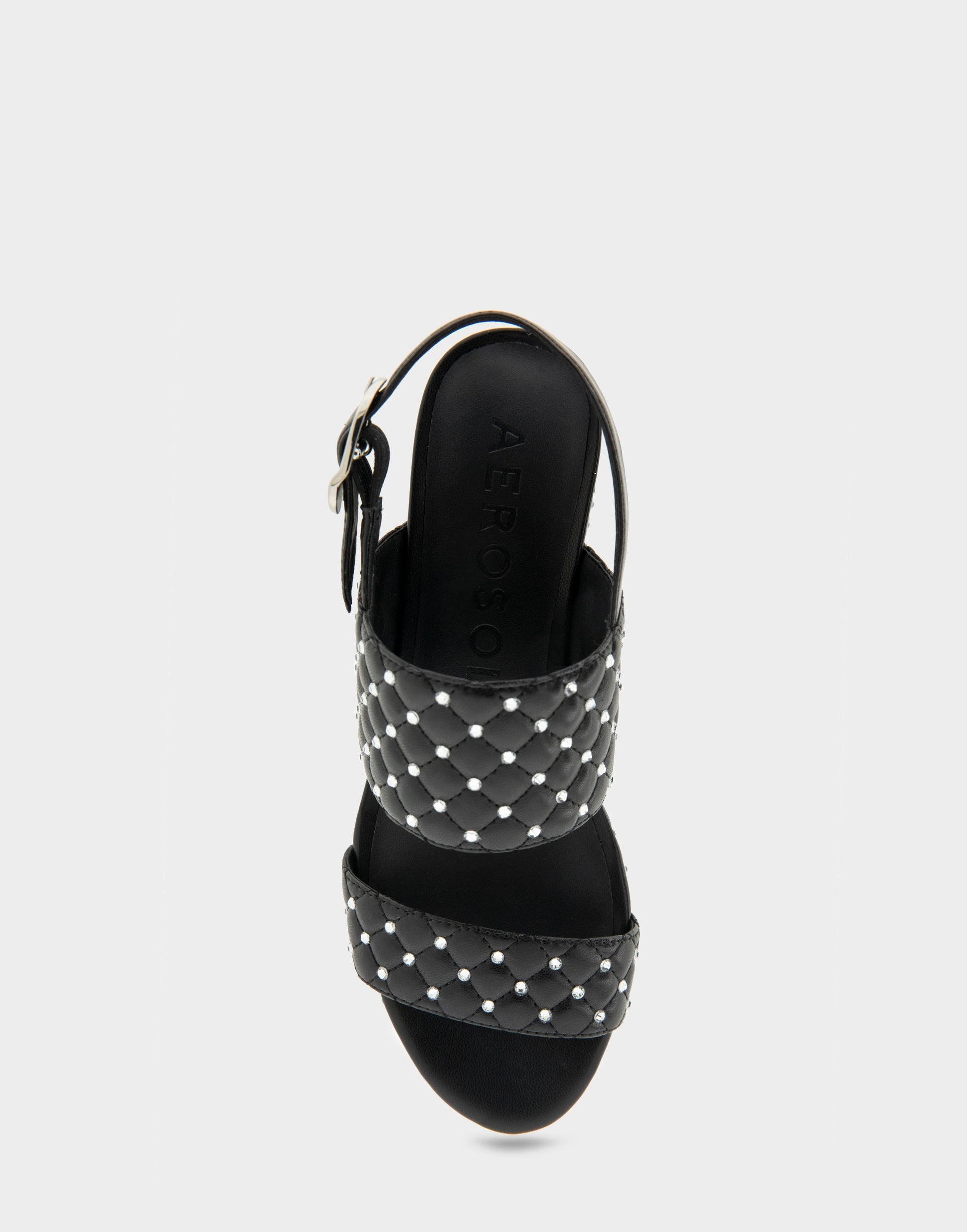 Aerosoles Platform Sandal in Black Quilted With Crystals
