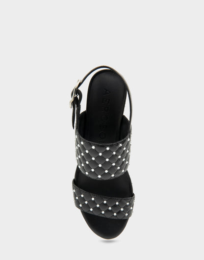 Aerosoles Platform Sandal in Black Quilted With Crystals