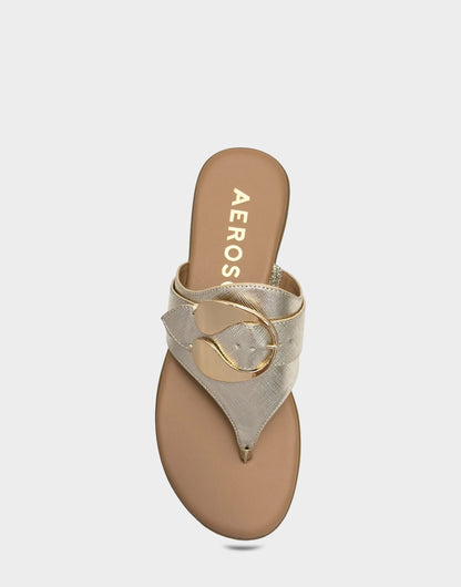 Aerosoles Flat Sandal in Metallic Saffiano