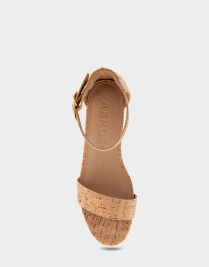 Aerosoles Ankle Strap Mid Wedge Sandal in Cork