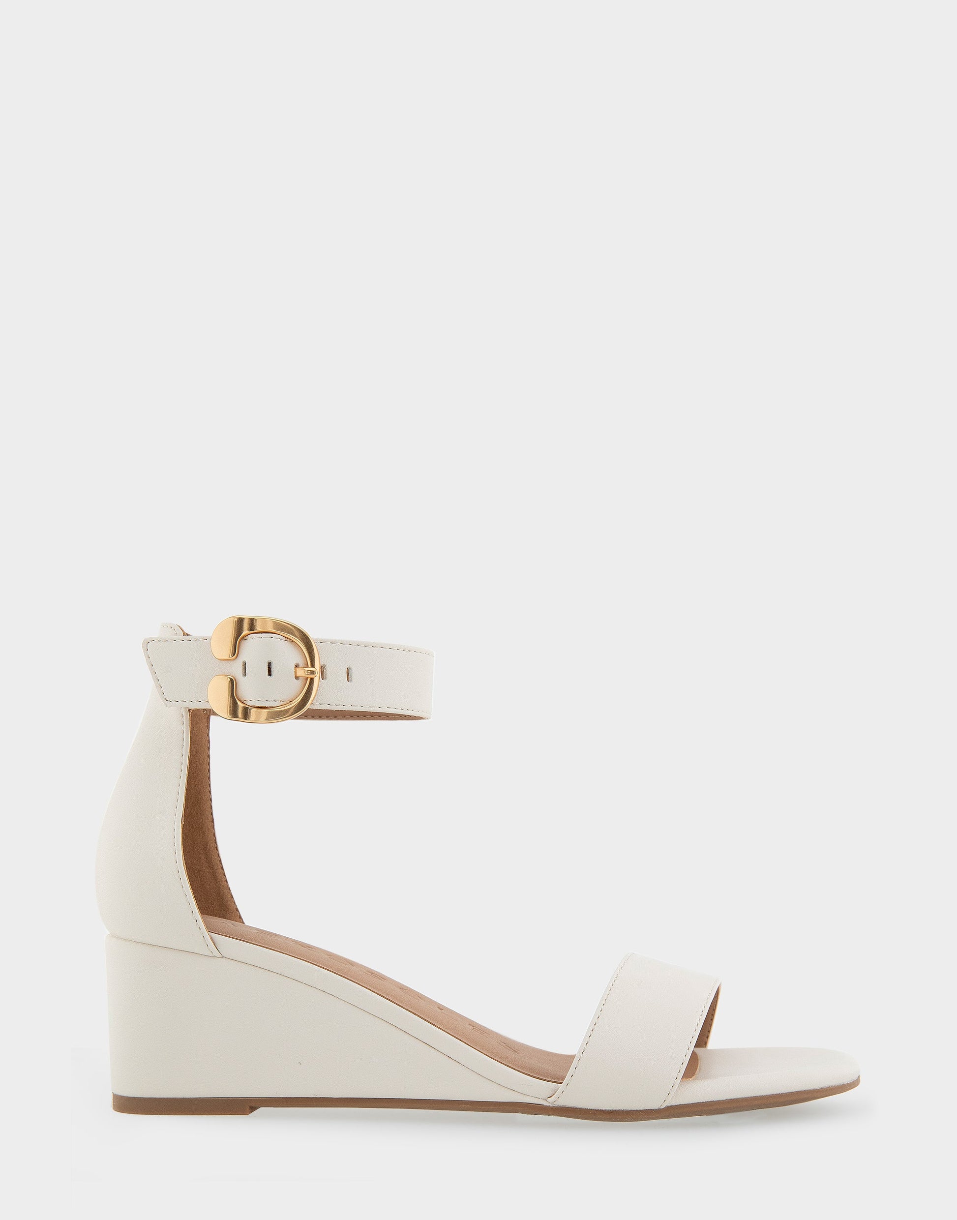 Aerosoles Ankle Strap Mid Wedge Sandal in Eggnog Faux Leather