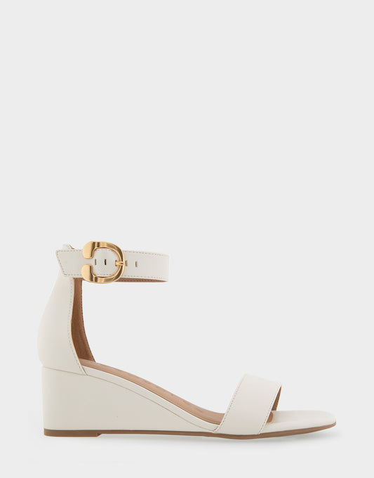 Aerosoles Ankle Strap Mid Wedge Sandal in Eggnog Faux Leather