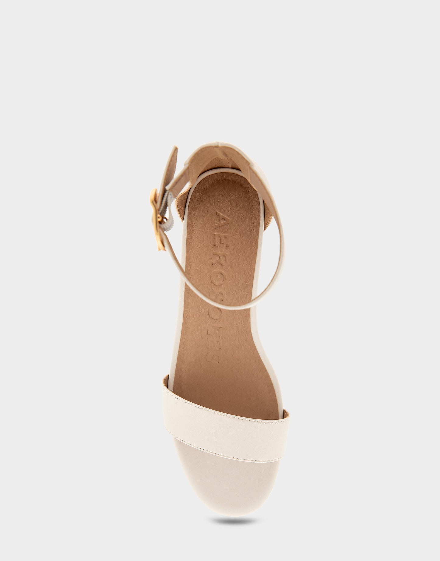 Aerosoles Ankle Strap Mid Wedge Sandal in Eggnog Faux Leather