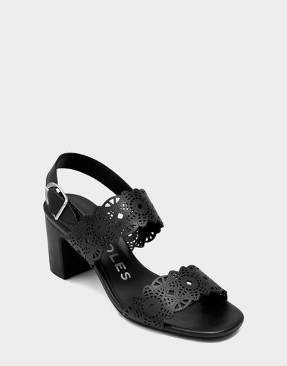 Aerosoles Heeled Sandal in Black Perforated