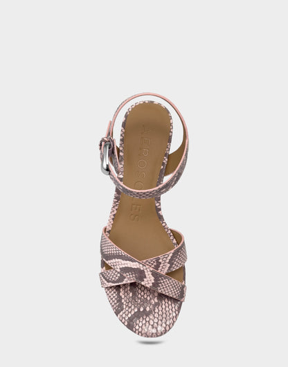 Aerosoles Heeled Sandal in Pink Snake Print