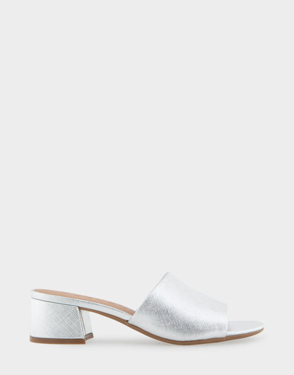 Aerosoles Heeled Sandal in Silver Metallic Textured Faux Leather