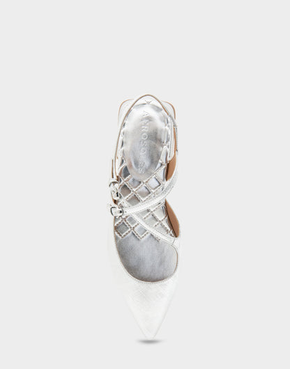 Aerosoles Slingback Flats in Silver Metallic Textured