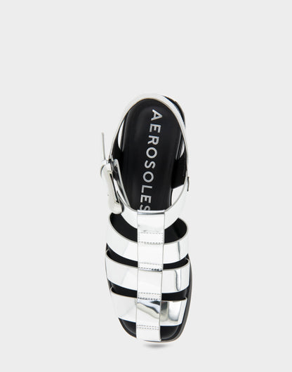 Aerosoles Fisherman Flats in Silver Mirror Metallic Faux Leather
