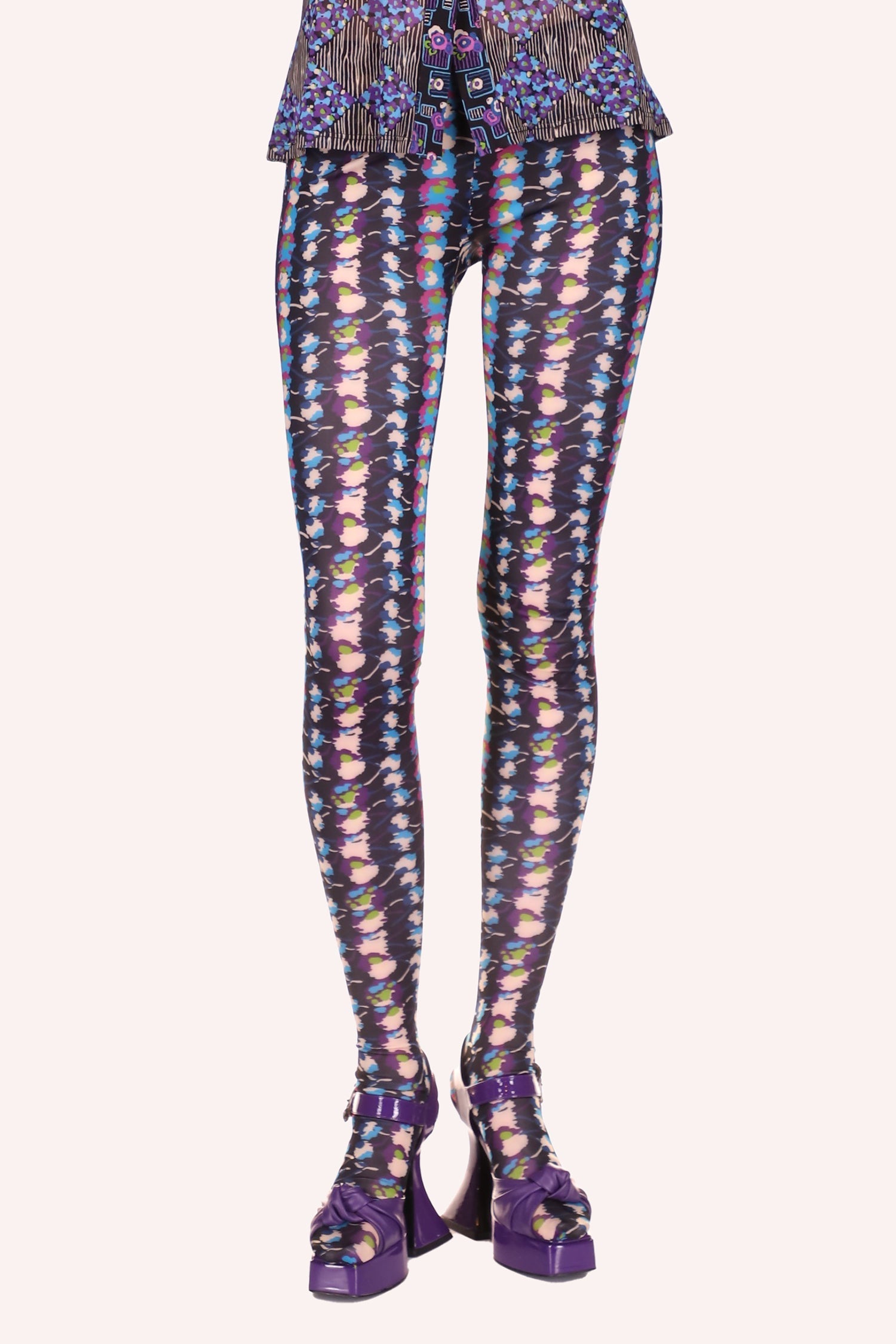 Floral Stripe Tights Turquoise Multi - Anna Sui Outlet