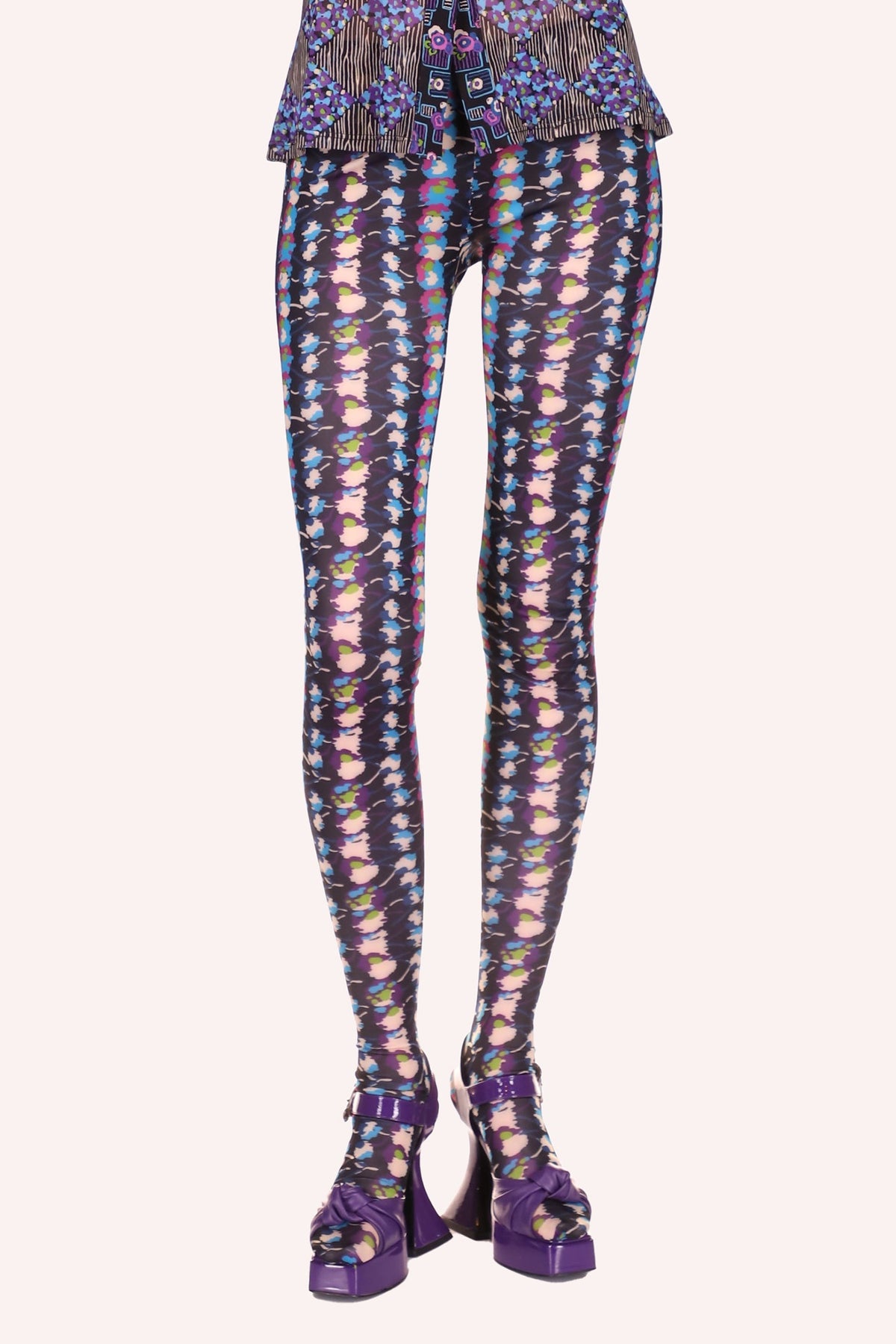 Floral Stripe Tights Turquoise Multi - Anna Sui Outlet