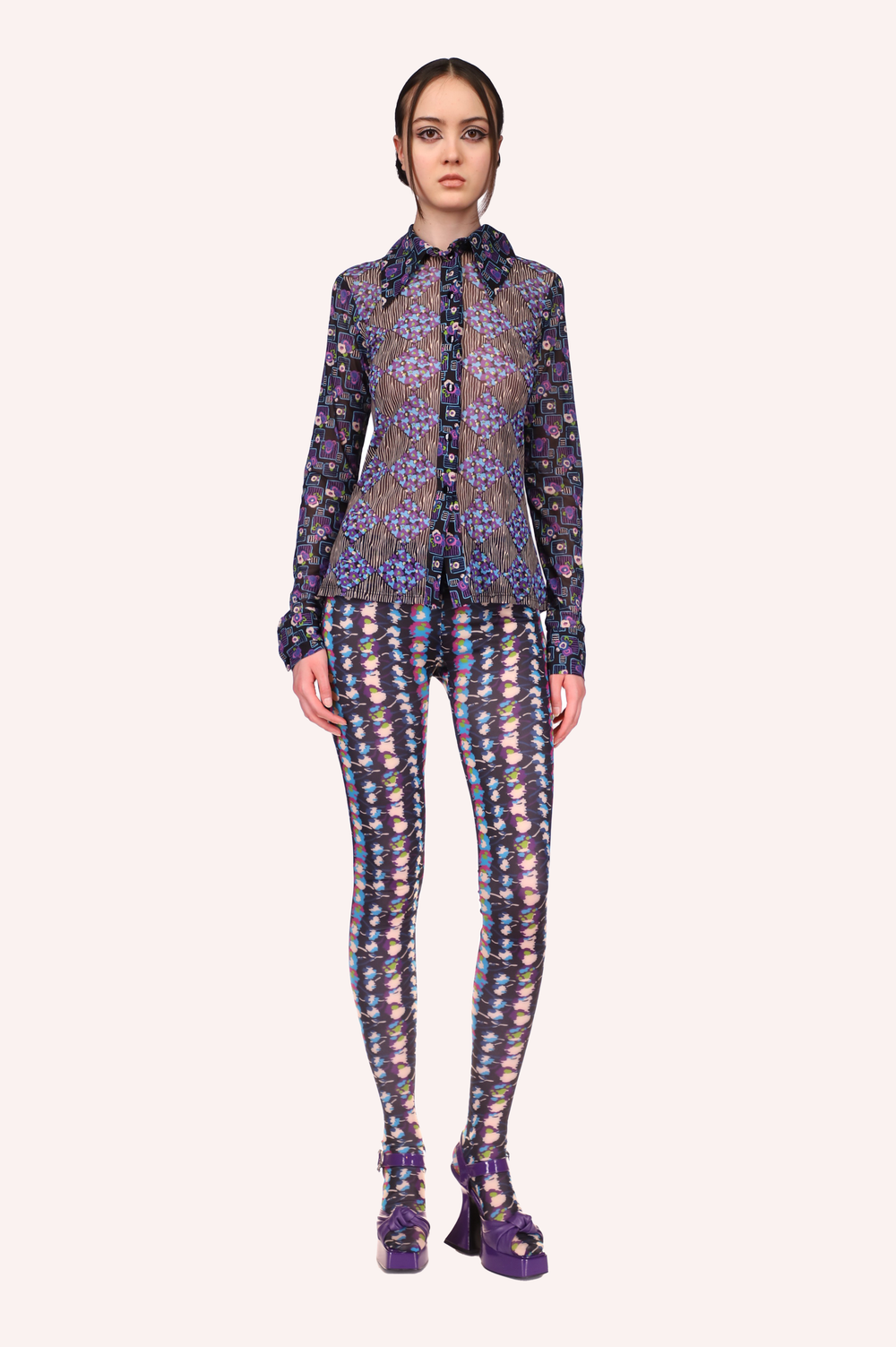 Floral Stripe Tights Turquoise Multi - Anna Sui Outlet