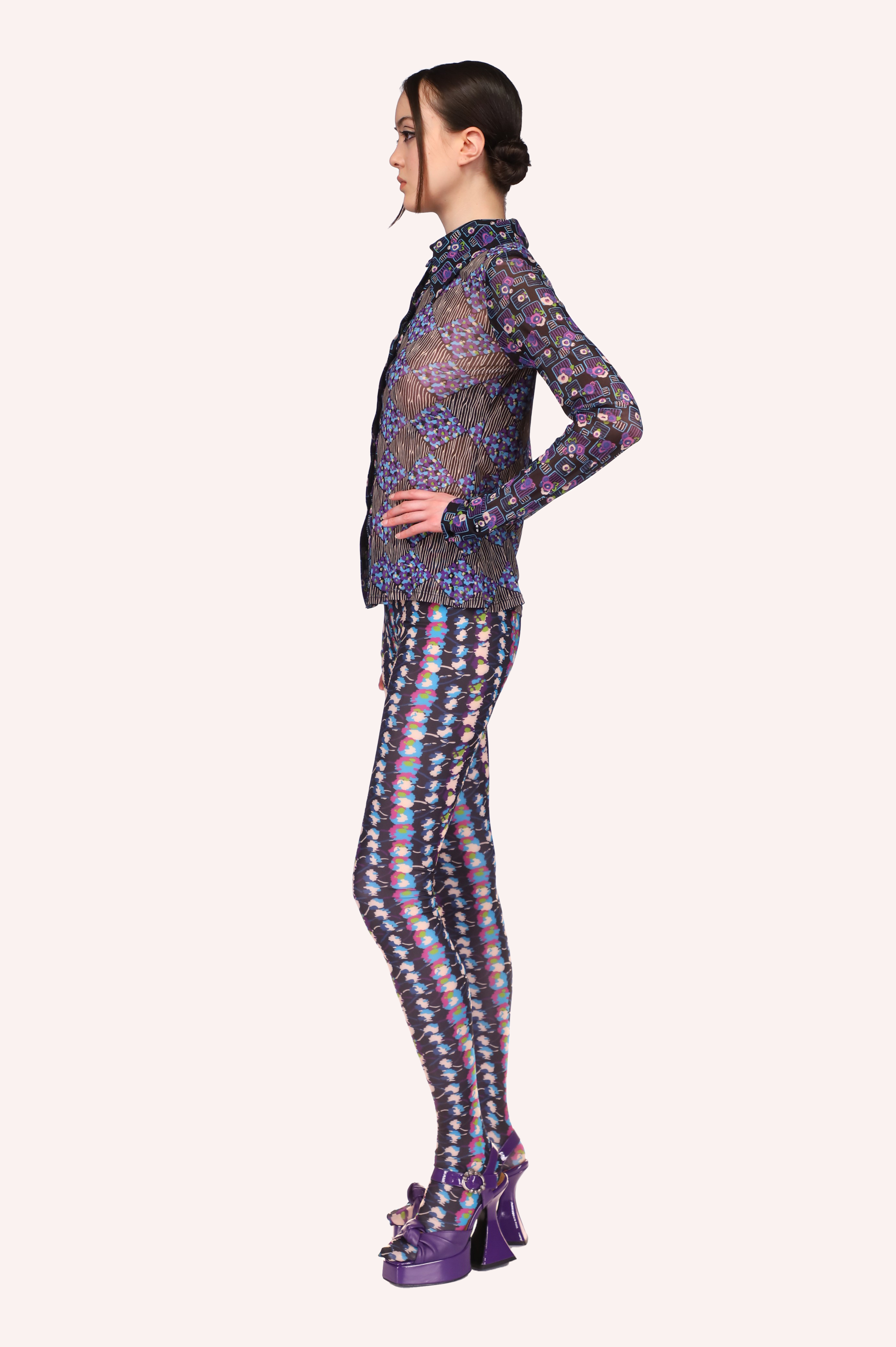 Floral Stripe Tights Turquoise Multi - Anna Sui Outlet