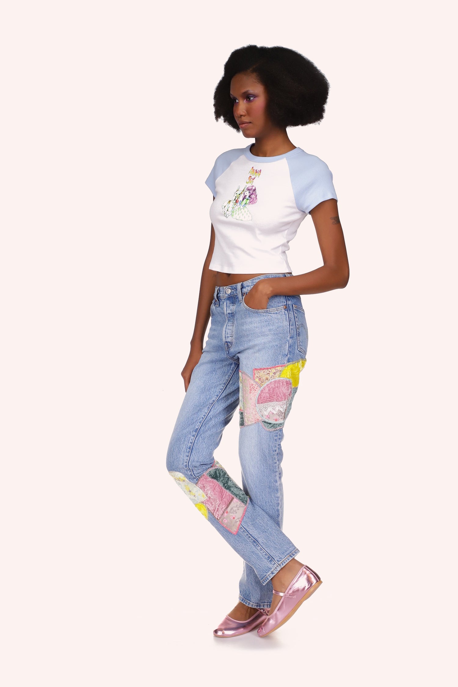 Micro Ribbed Raglan Baby Tee - Anna Sui US
