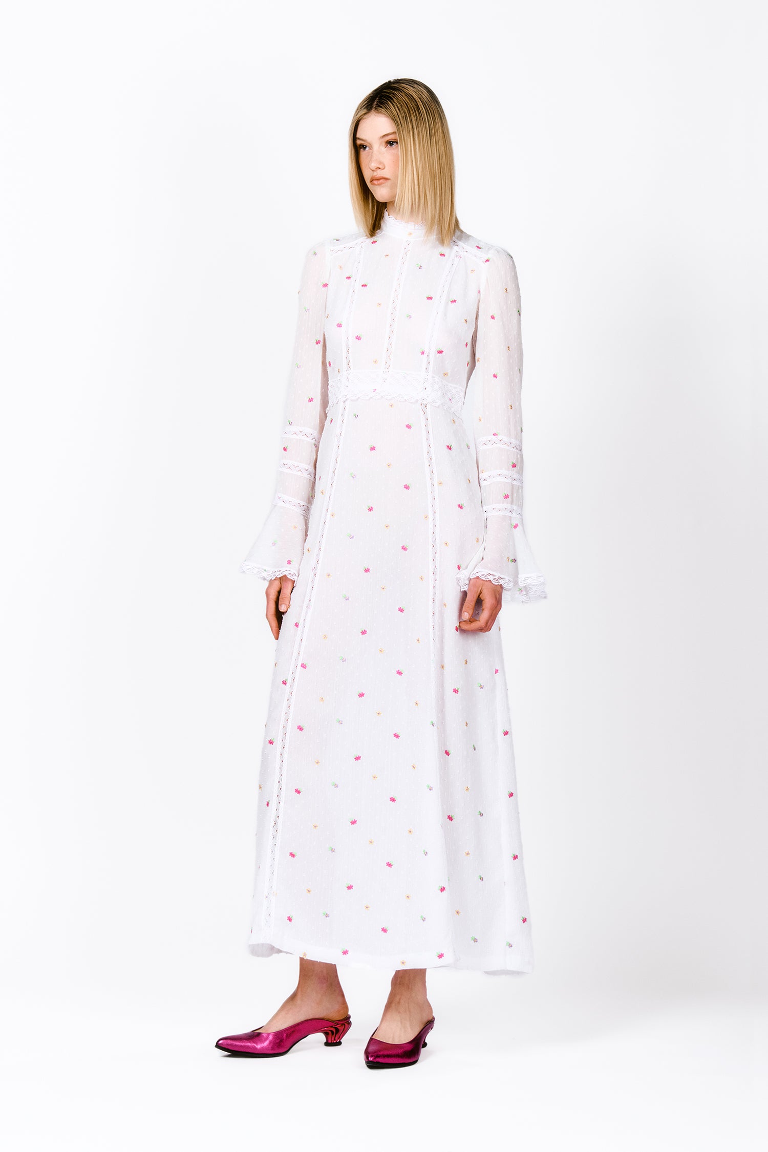 Cluny Lace Trimmed Floral Swiss Dot Maxi Dress - Anna Sui Discount