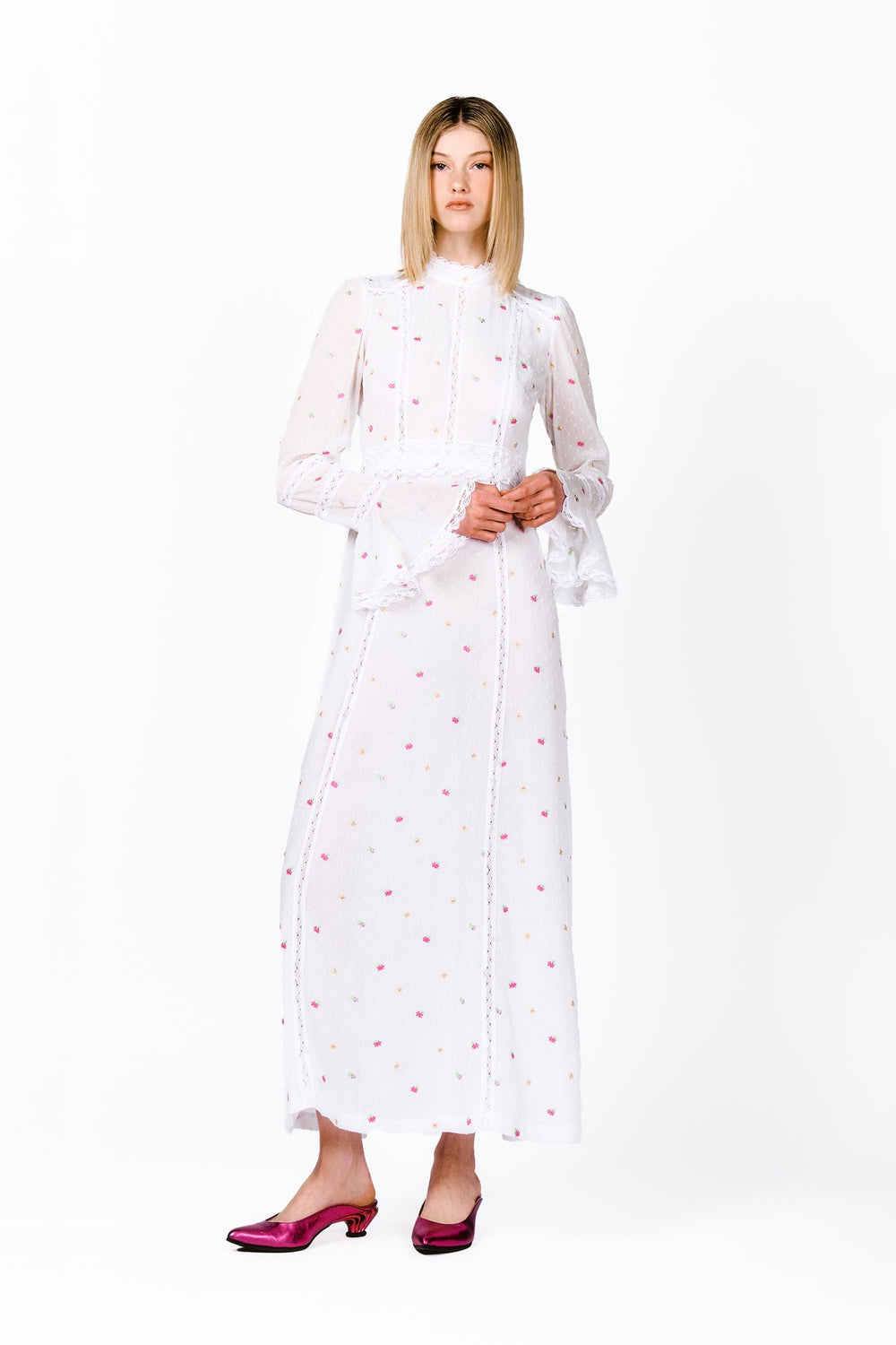 Cluny Lace Trimmed Floral Swiss Dot Maxi Dress - Anna Sui Discount