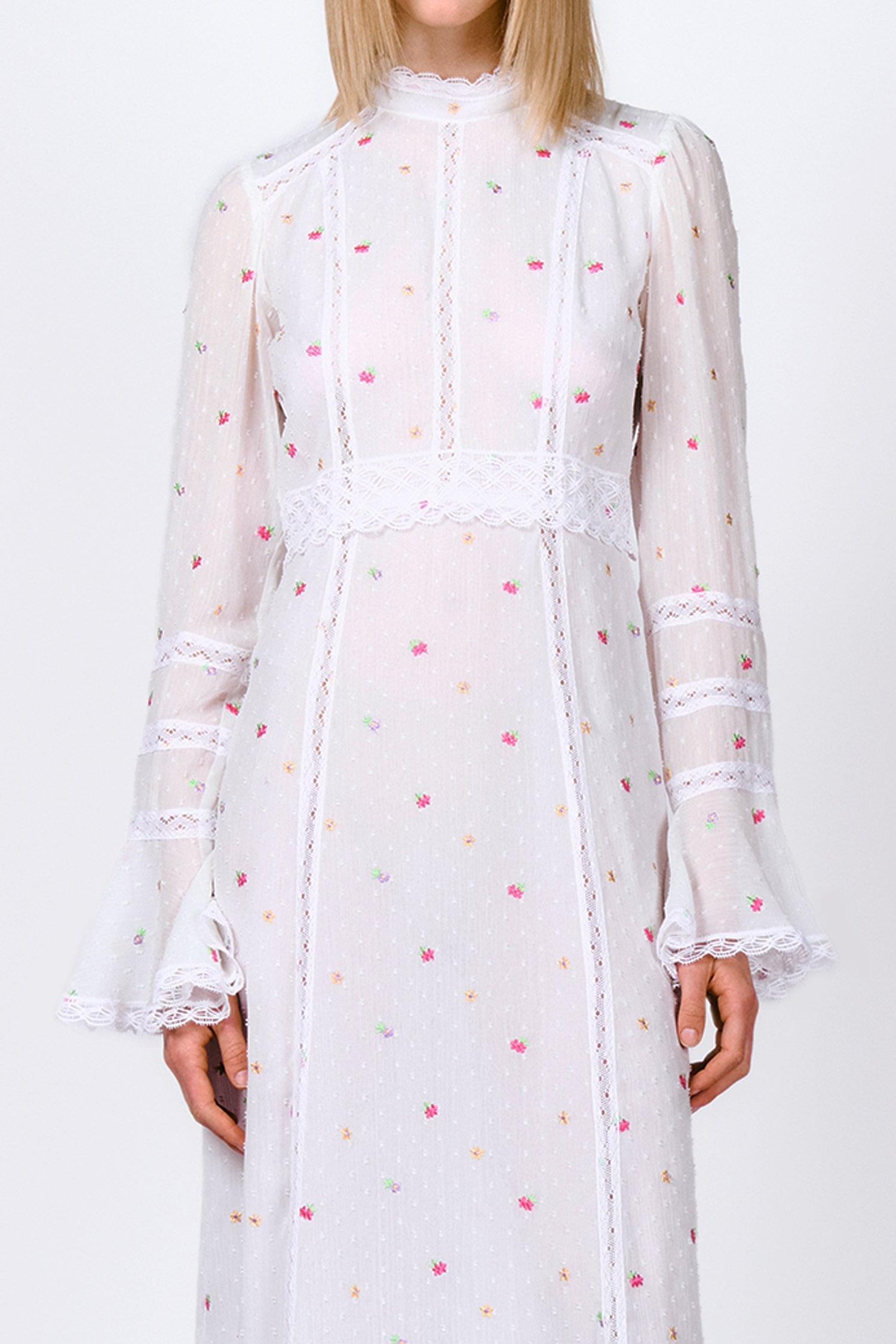 Cluny Lace Trimmed Floral Swiss Dot Maxi Dress - Anna Sui Discount
