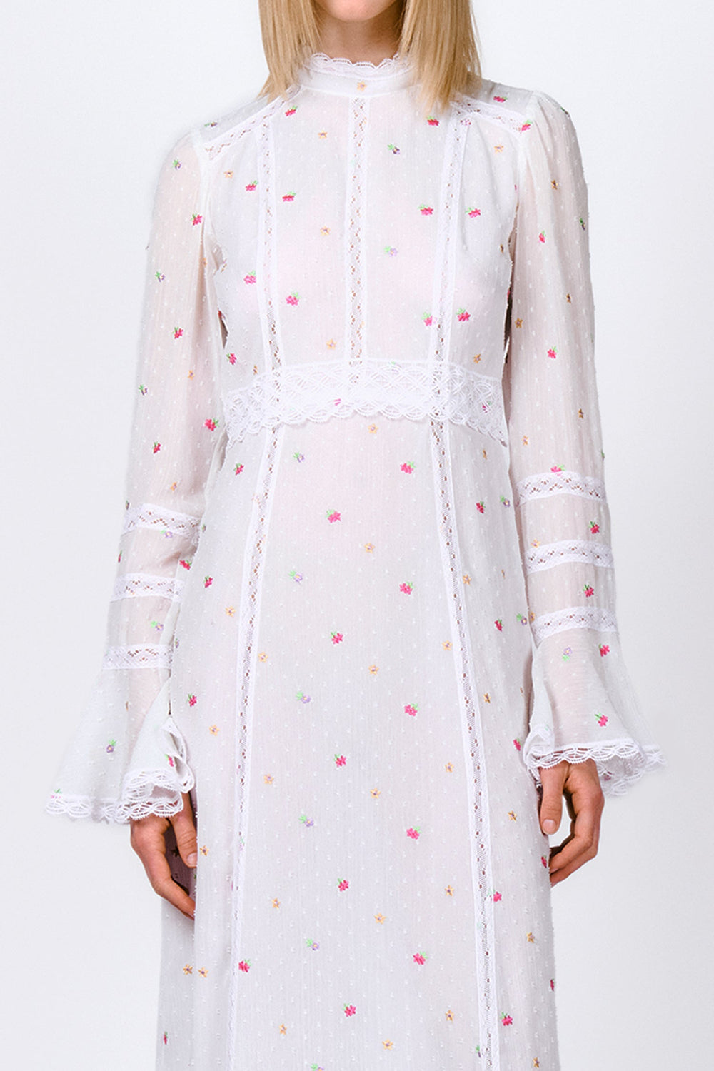 Cluny Lace Trimmed Floral Swiss Dot Maxi Dress - Anna Sui Discount