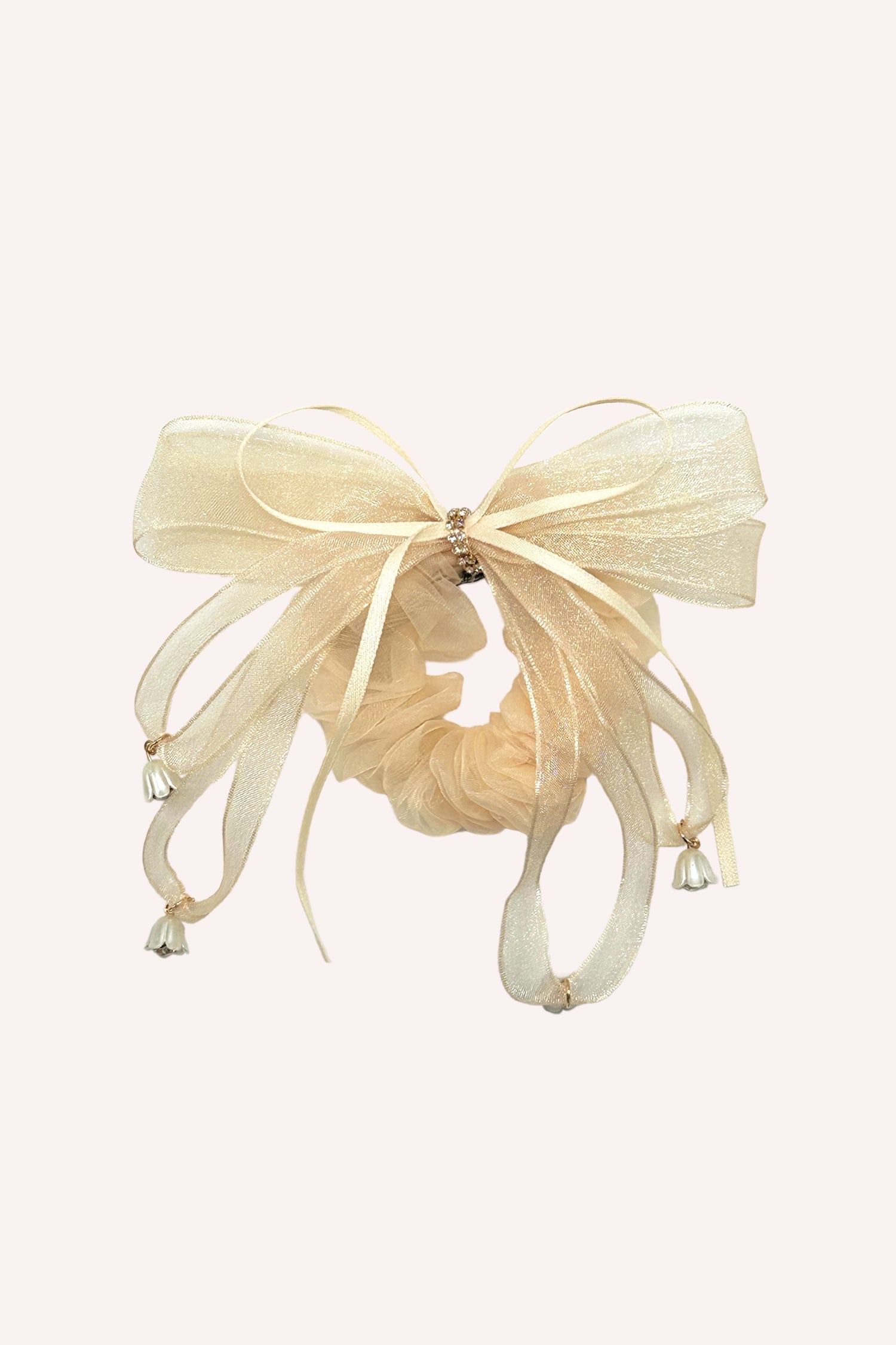 Nude Mesh Bow Flower Embellished Scrunchie - Anna Sui Sale