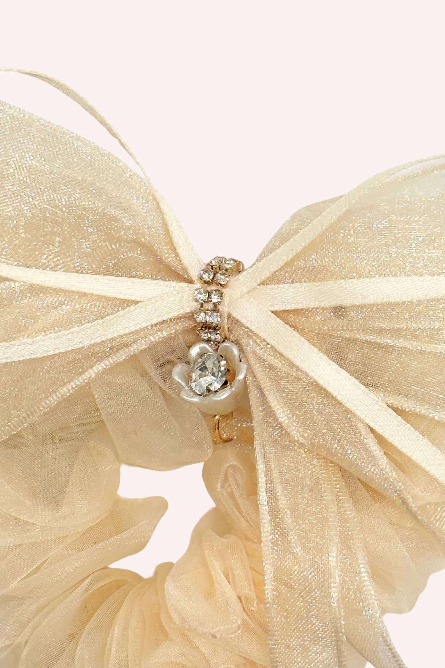Nude Mesh Bow Flower Embellished Scrunchie - Anna Sui Sale