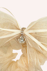 Nude Mesh Bow Flower Embellished Scrunchie - Anna Sui Sale