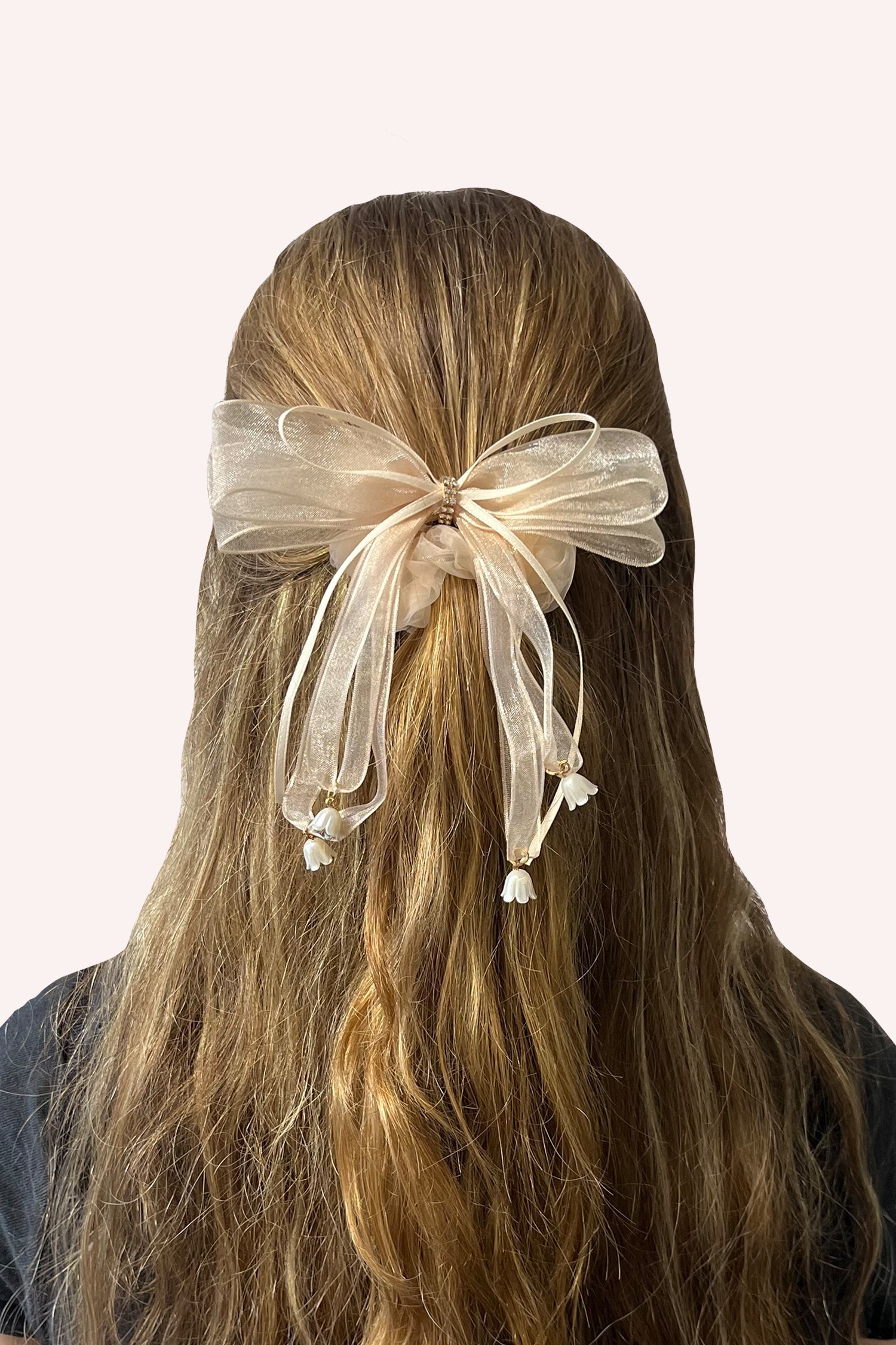 Nude Mesh Bow Flower Embellished Scrunchie - Anna Sui Sale