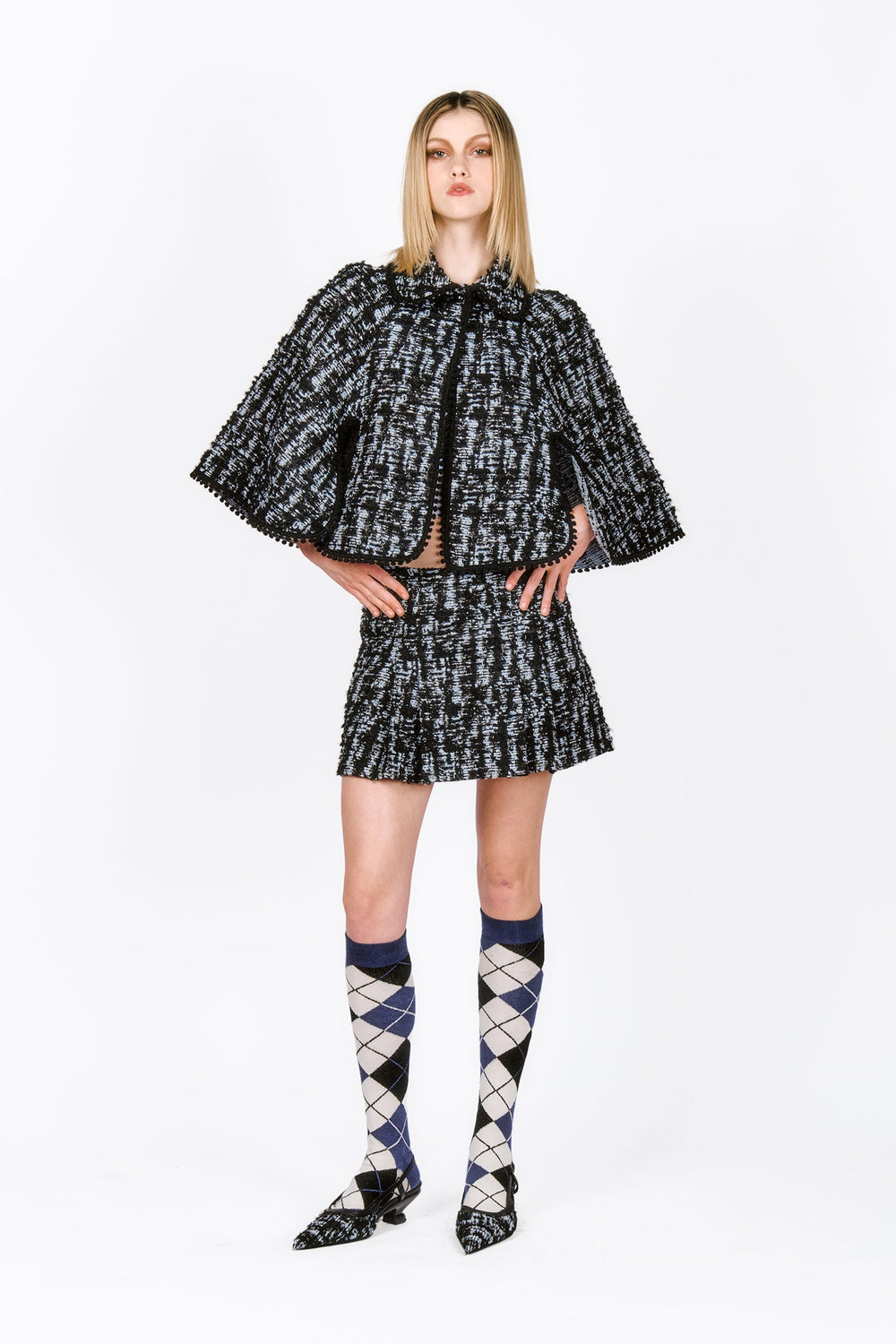Cornflower Tweed Pleated Mini Skirt - Anna Sui Outlet