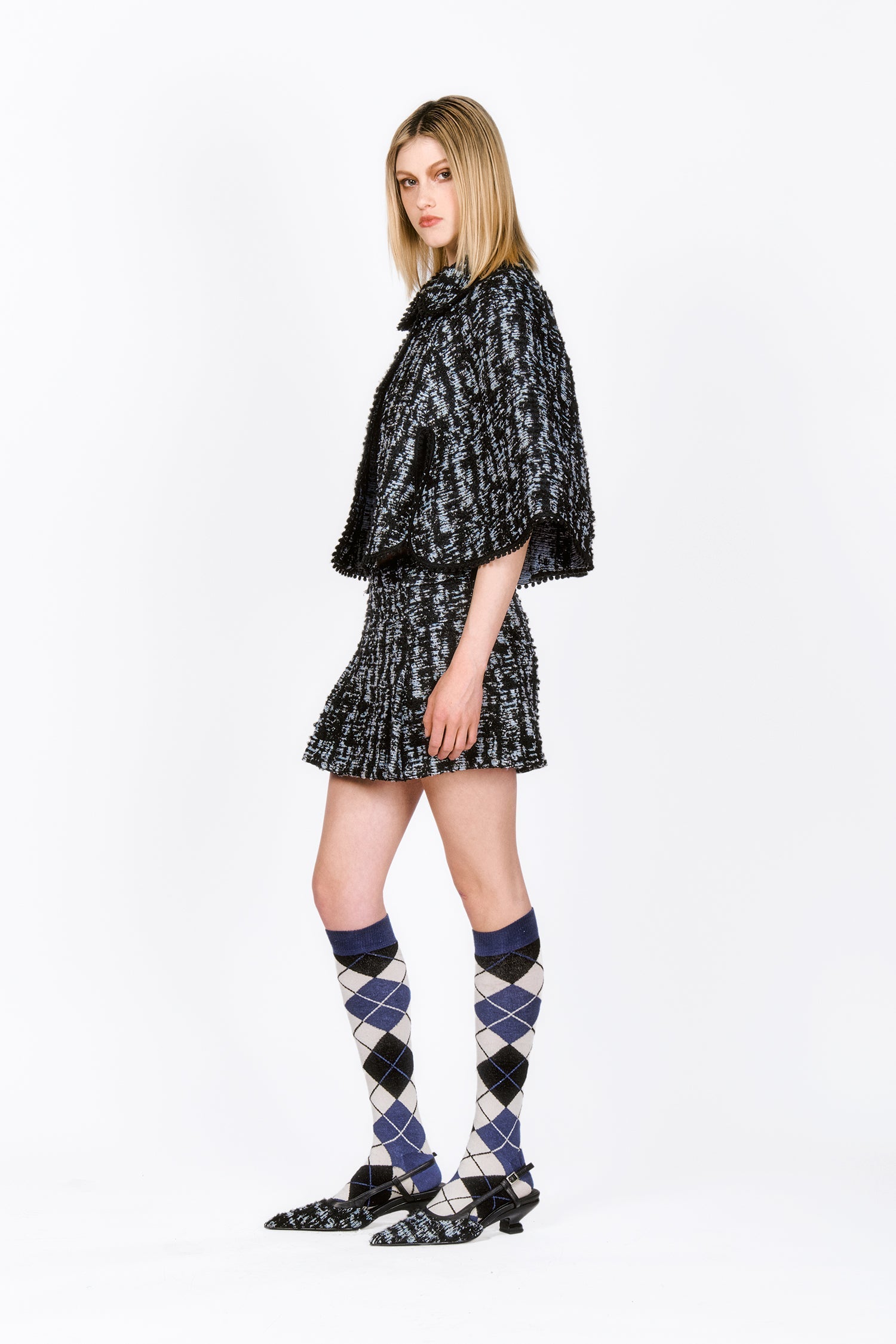 Cornflower Tweed Pleated Mini Skirt - Anna Sui Outlet