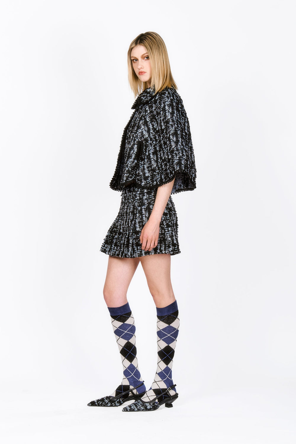 Cornflower Tweed Pleated Mini Skirt - Anna Sui Outlet