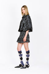 Cornflower Tweed Pleated Mini Skirt - Anna Sui Outlet