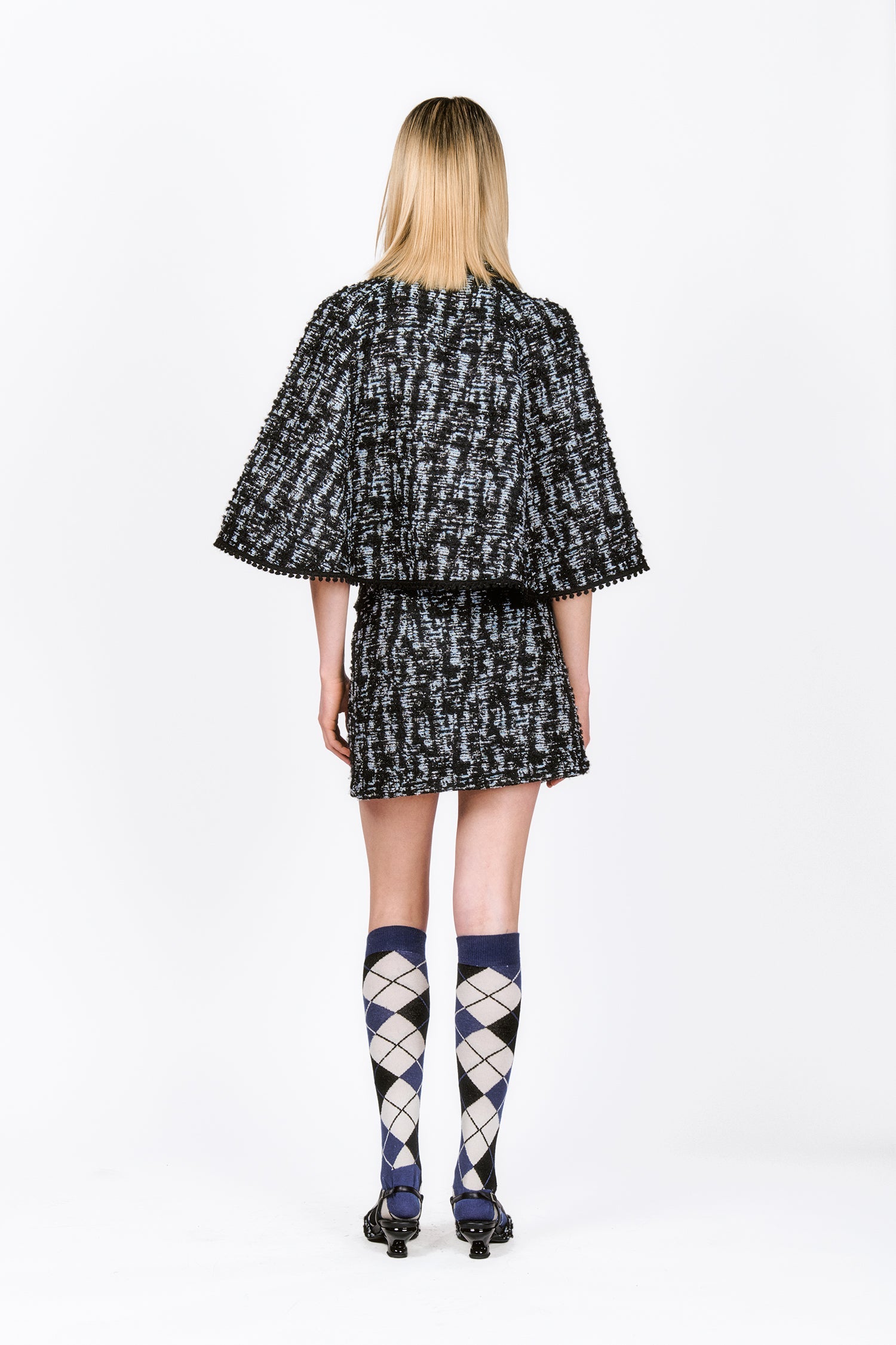 Cornflower Tweed Pleated Mini Skirt - Anna Sui Outlet