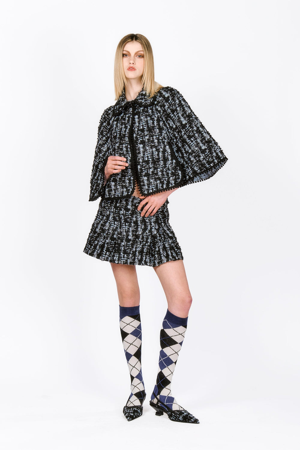 Cornflower Tweed Pleated Mini Skirt - Anna Sui Outlet