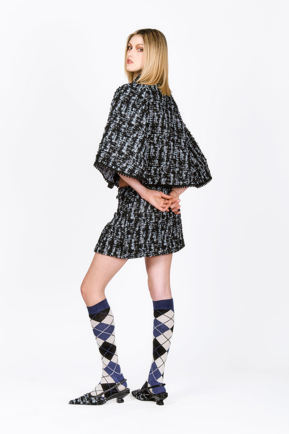 Cornflower Tweed Pleated Mini Skirt - Anna Sui Outlet