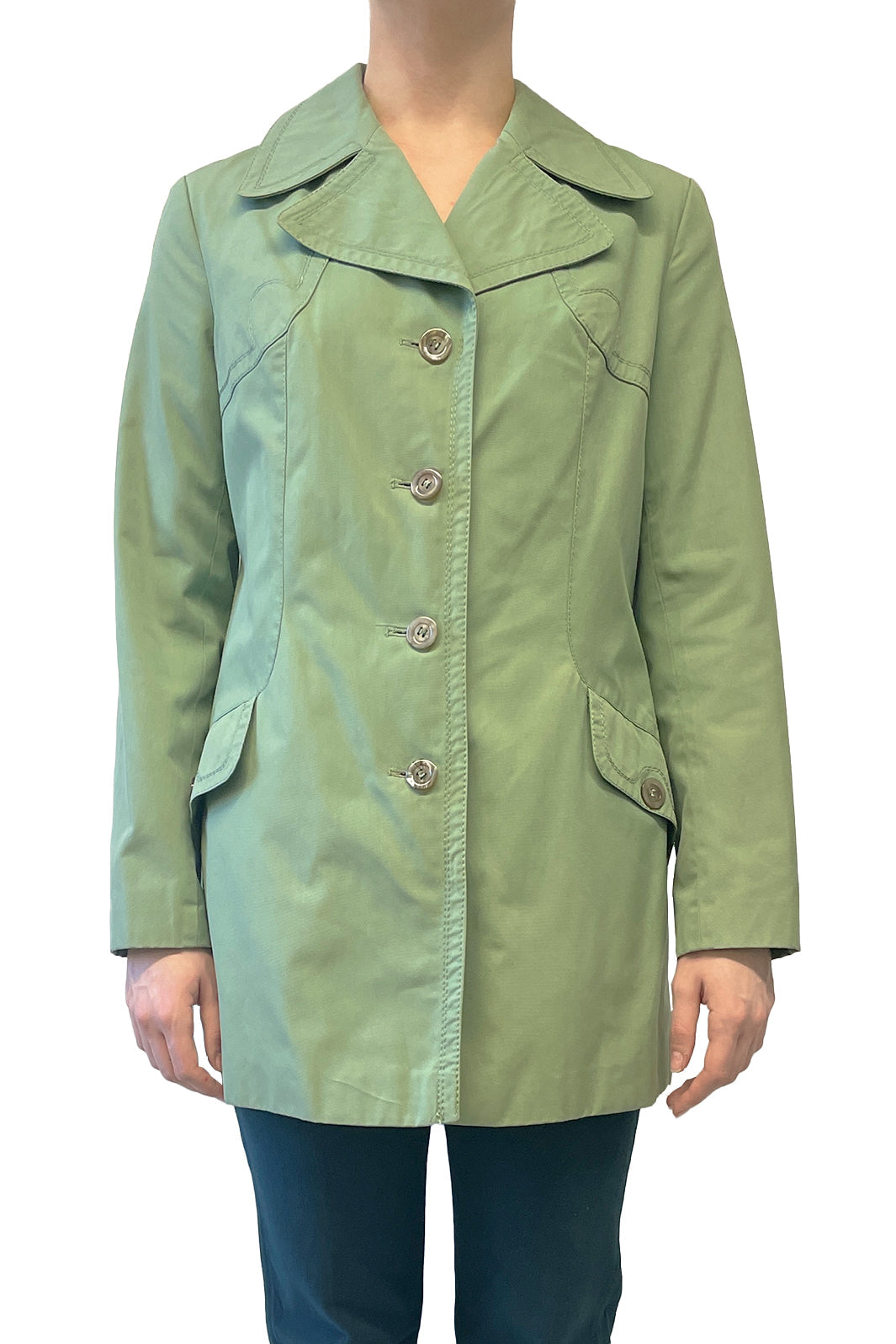 Vintage Sixties C&A Green Button Up Trench Coat - Anna Sui Online