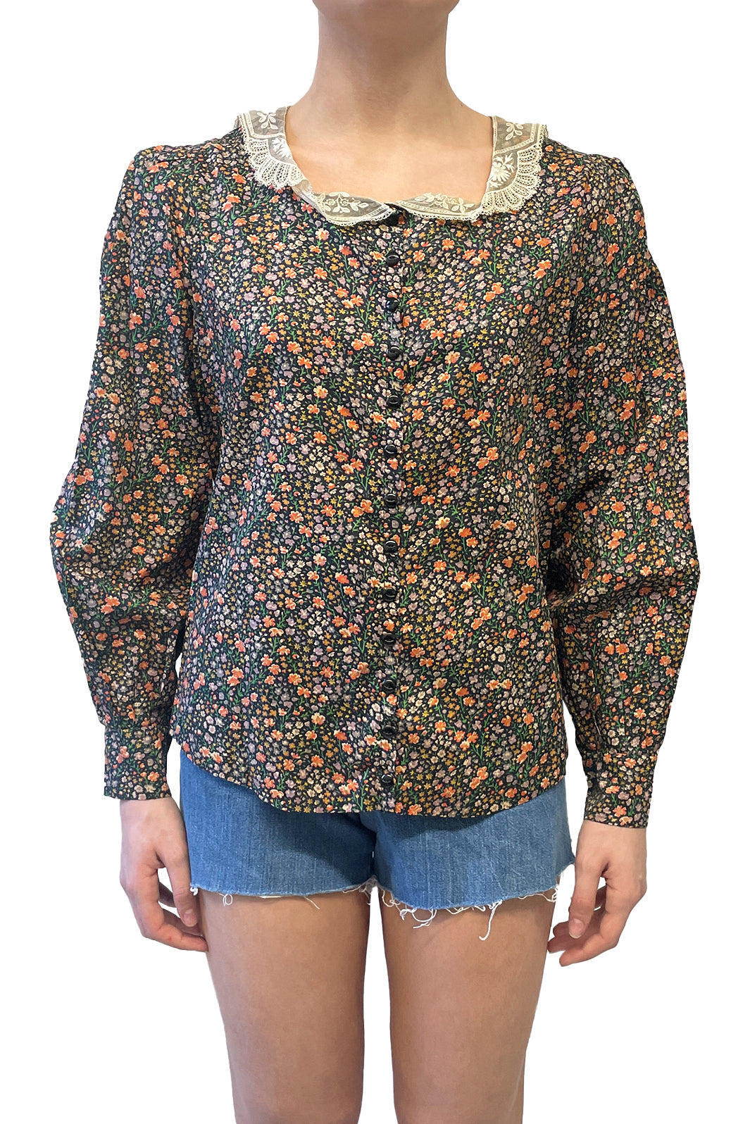 Vintage Lace Collared Floral Button Up Blouse - Anna Sui Outlet