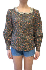 Vintage Lace Collared Floral Button Up Blouse - Anna Sui Outlet