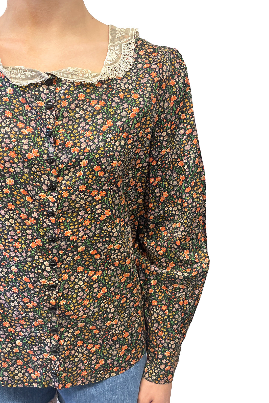 Vintage Lace Collared Floral Button Up Blouse - Anna Sui Outlet