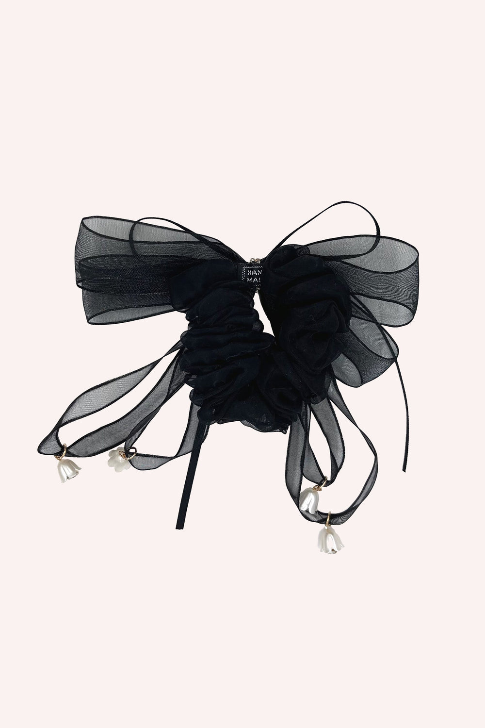 Black Mesh Bow Flower Embellished Scrunchie - Anna Sui US