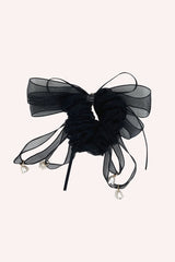 Black Mesh Bow Flower Embellished Scrunchie - Anna Sui US