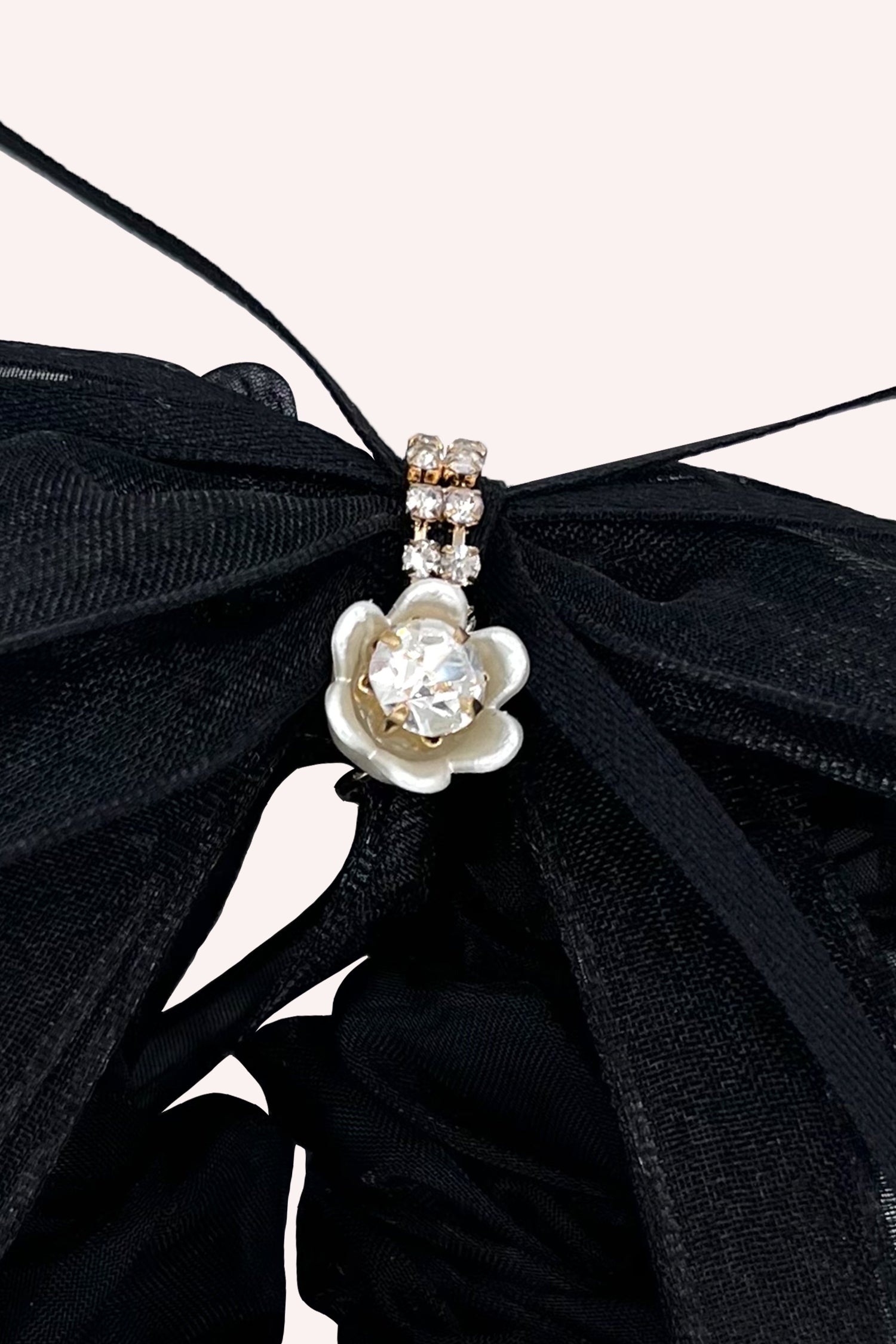 Black Mesh Bow Flower Embellished Scrunchie - Anna Sui US