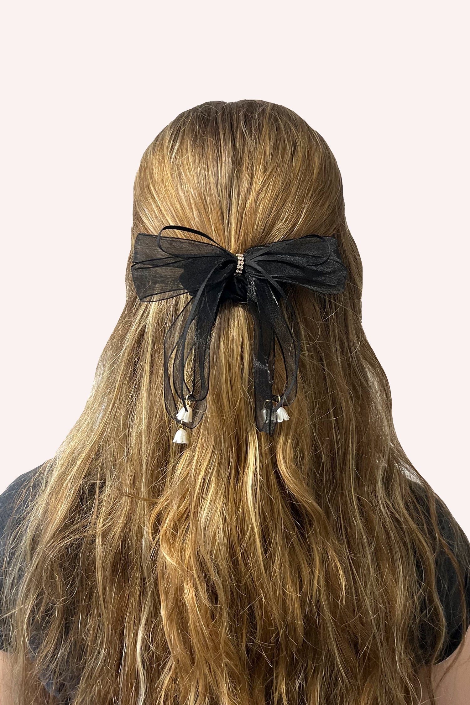 Black Mesh Bow Flower Embellished Scrunchie - Anna Sui US