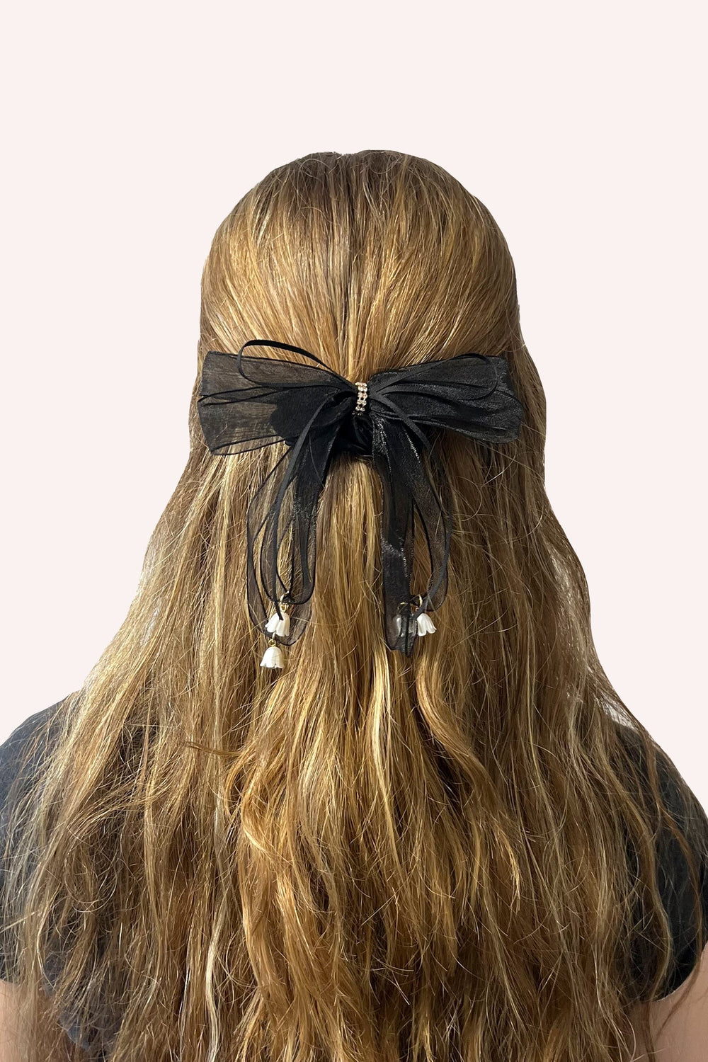 Black Mesh Bow Flower Embellished Scrunchie - Anna Sui US