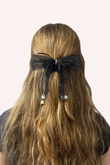 Black Mesh Bow Flower Embellished Scrunchie - Anna Sui US